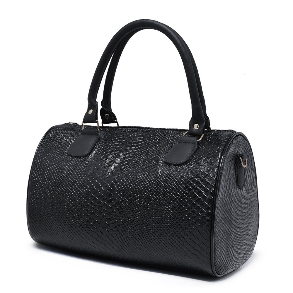 Bolsa Casual Baú Croco Alça Transversal Removível Zíper Mala Estilo Elegante Preto 2