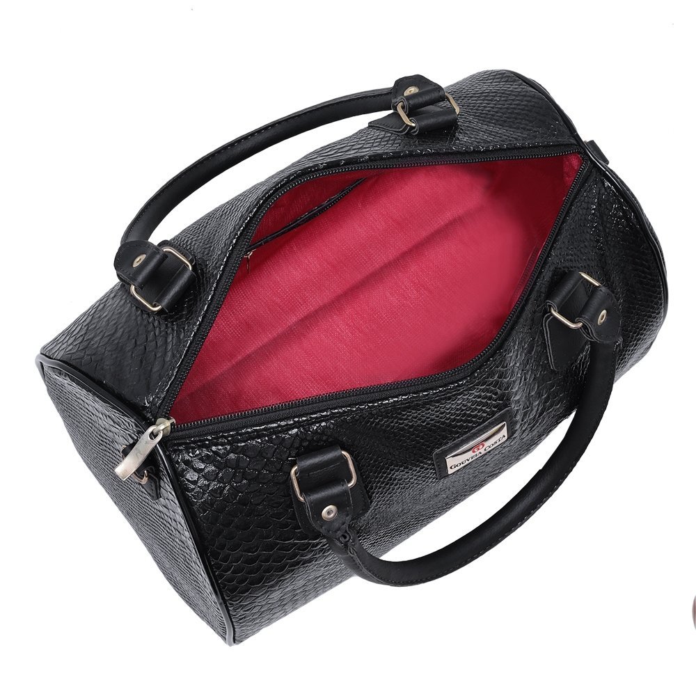Bolsa Casual Baú Croco Alça Transversal Removível Zíper Mala Estilo Elegante Preto 3