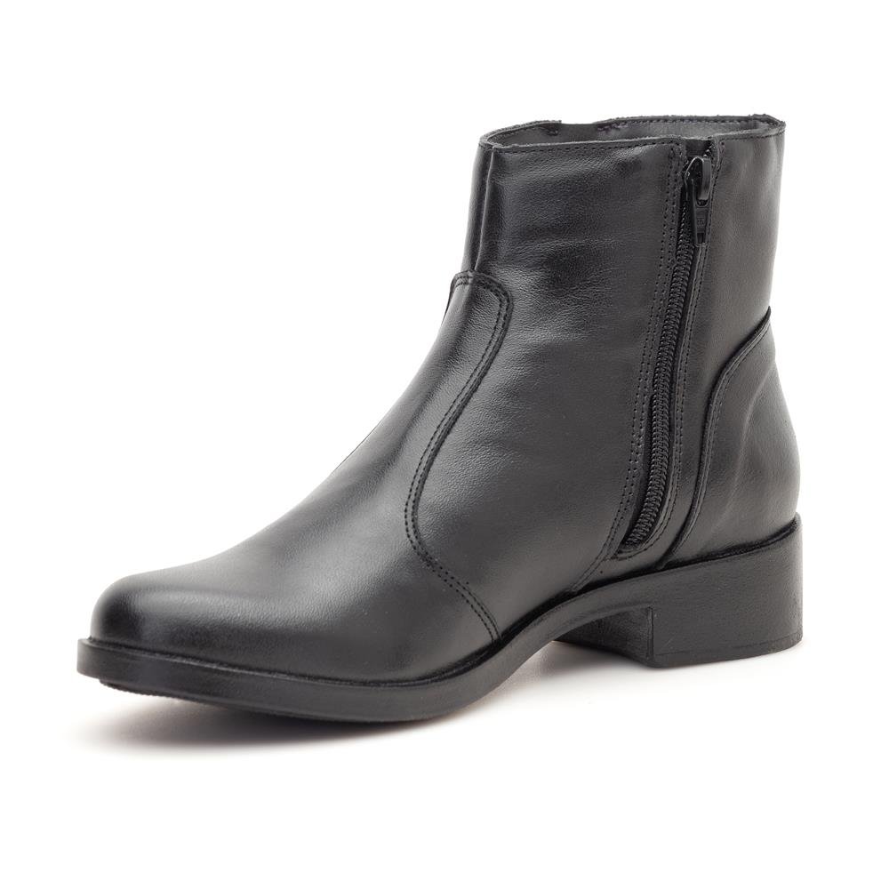 Bota Cano Curto Couro Feminino Zíper Moda Urbano Resistente Confortável Salto Baixo Preto 2