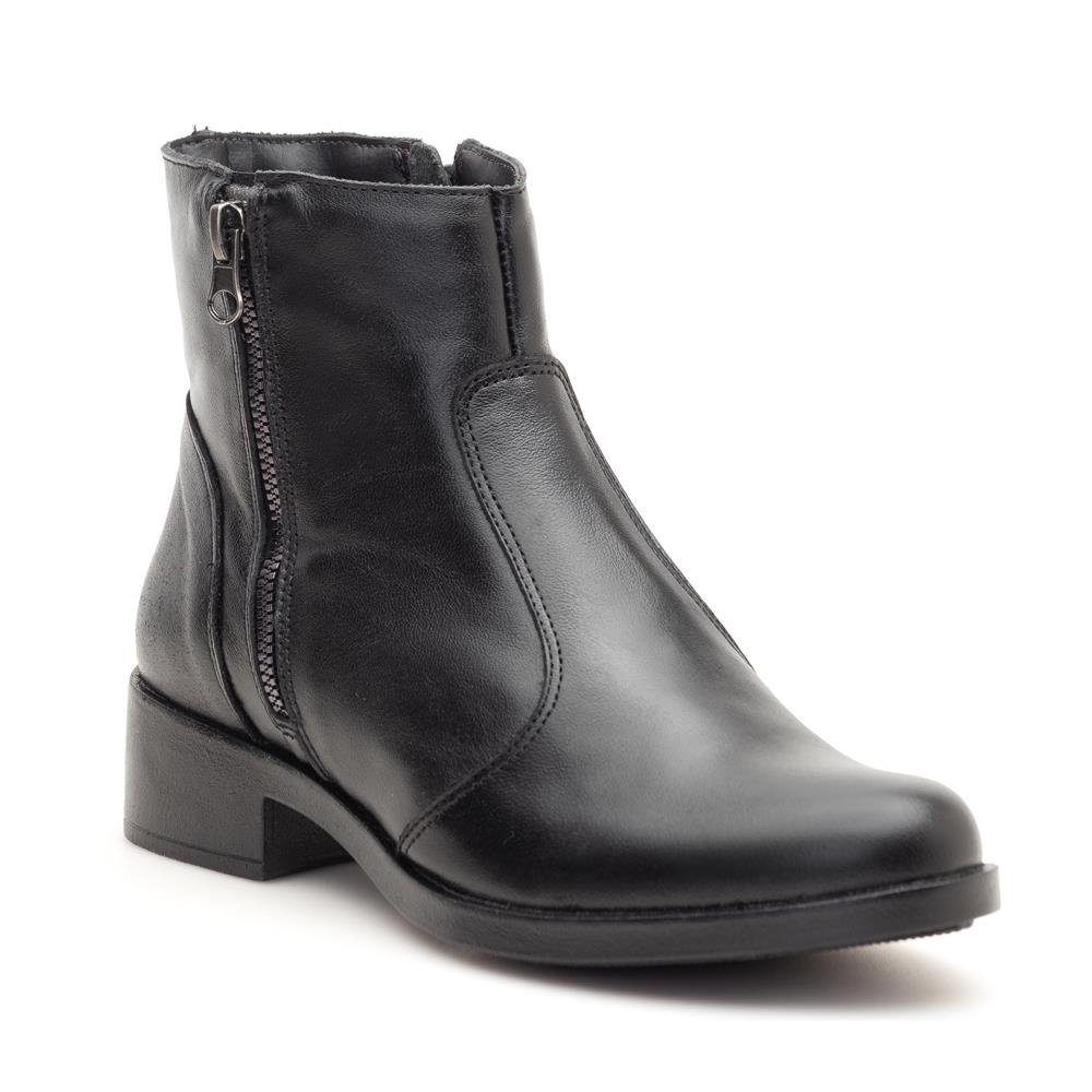 Bota Cano Curto Couro Feminino Zíper Moda Urbano Resistente Confortável Salto Baixo Preto 3