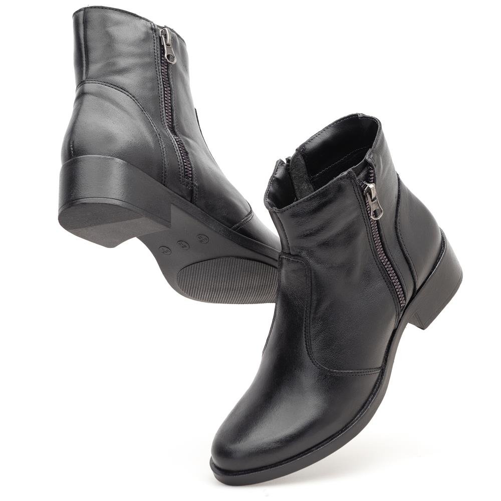 Bota Cano Curto Couro Feminino Zíper Moda Urbano Resistente Confortável Salto Baixo Preto 4