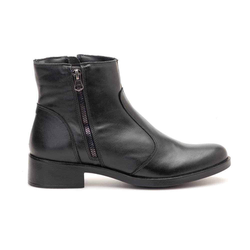 Bota Cano Curto Couro Feminino Zíper Moda Urbano Resistente Confortável Salto Baixo Preto 5