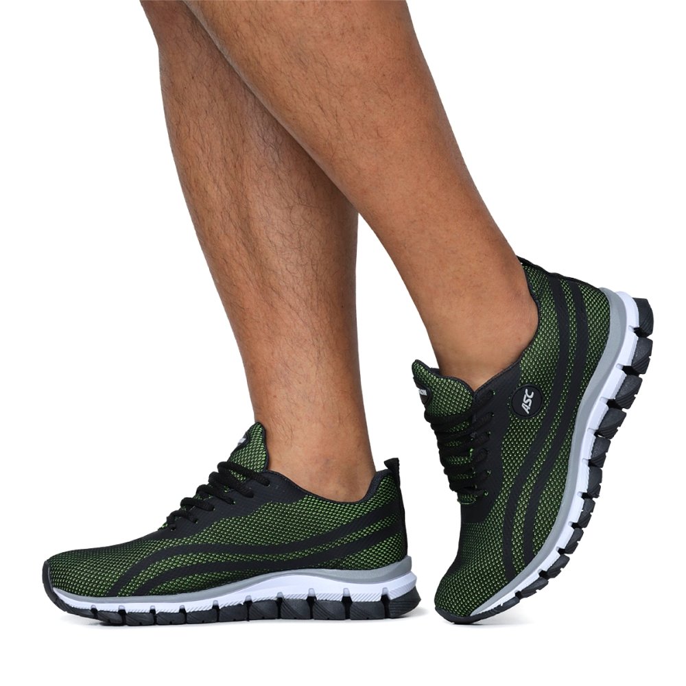 Tênis Esportivo Masculino Cadarço Caminhada Academia Confortável Dia a Dia Preto/Verde 3