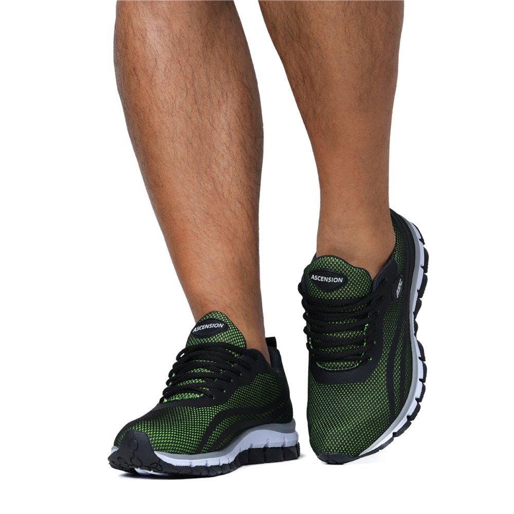 Tênis Esportivo Masculino Cadarço Caminhada Academia Confortável Dia a Dia Preto/Verde 4