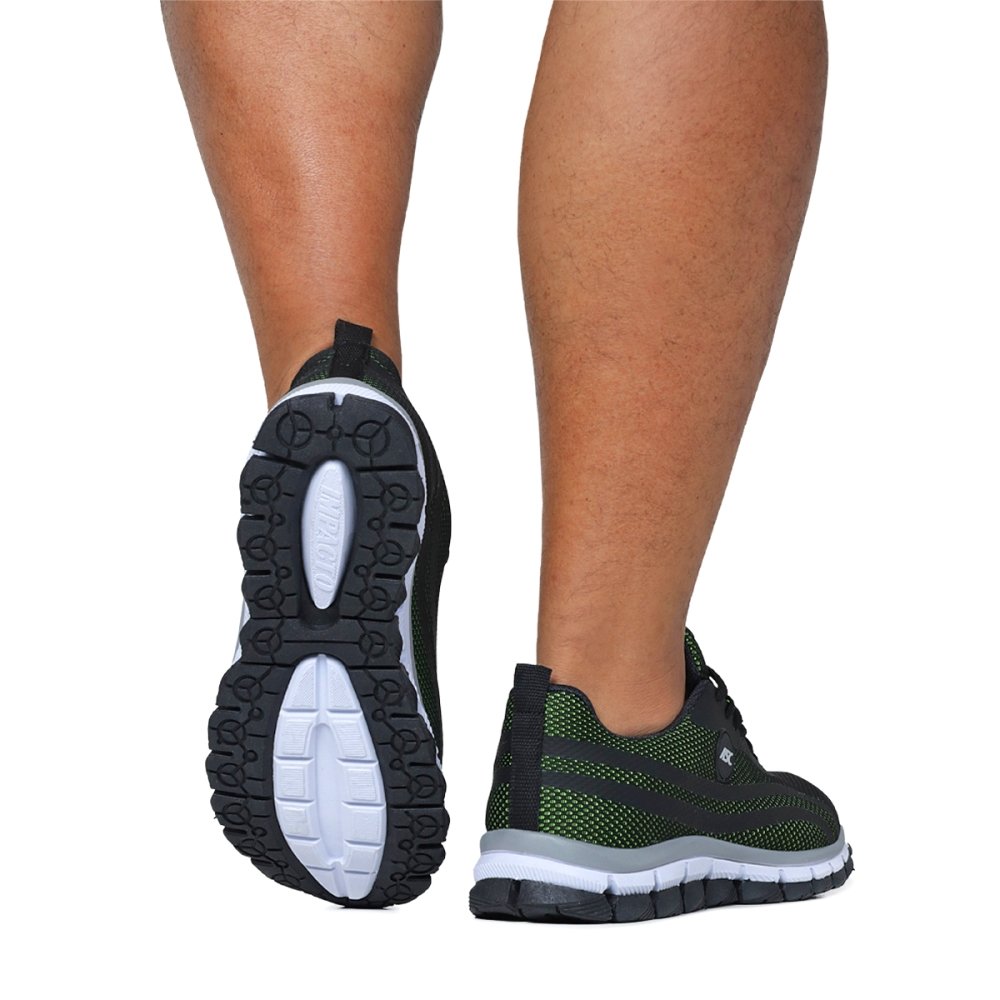 Tênis Esportivo Masculino Cadarço Caminhada Academia Confortável Dia a Dia Preto/Verde 5