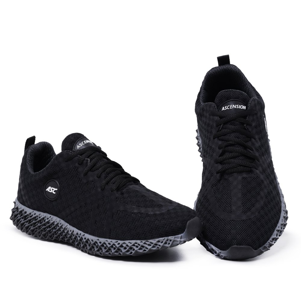Tênis Esportivo Masculino Cadarço Moderno Caminhada Academia Confortável Dia a Dia Preto 1