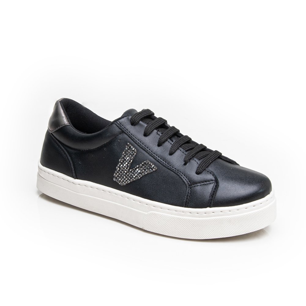 Tênis Casual Feminino Cadarço Moda Elegante Detalhes Delicados Sola Reta Confortável Preto 2