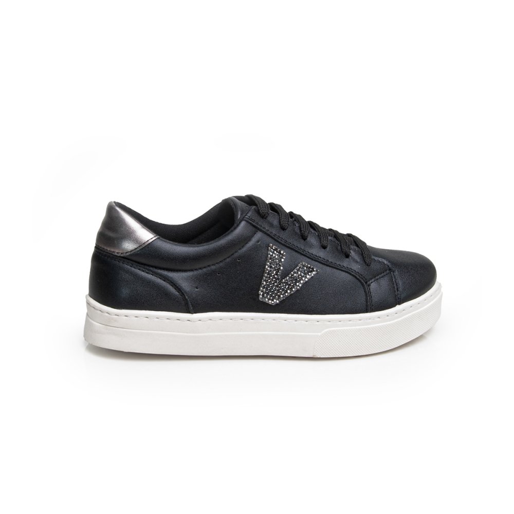 Tênis Casual Feminino Cadarço Moda Elegante Detalhes Delicados Sola Reta Confortável Preto 4