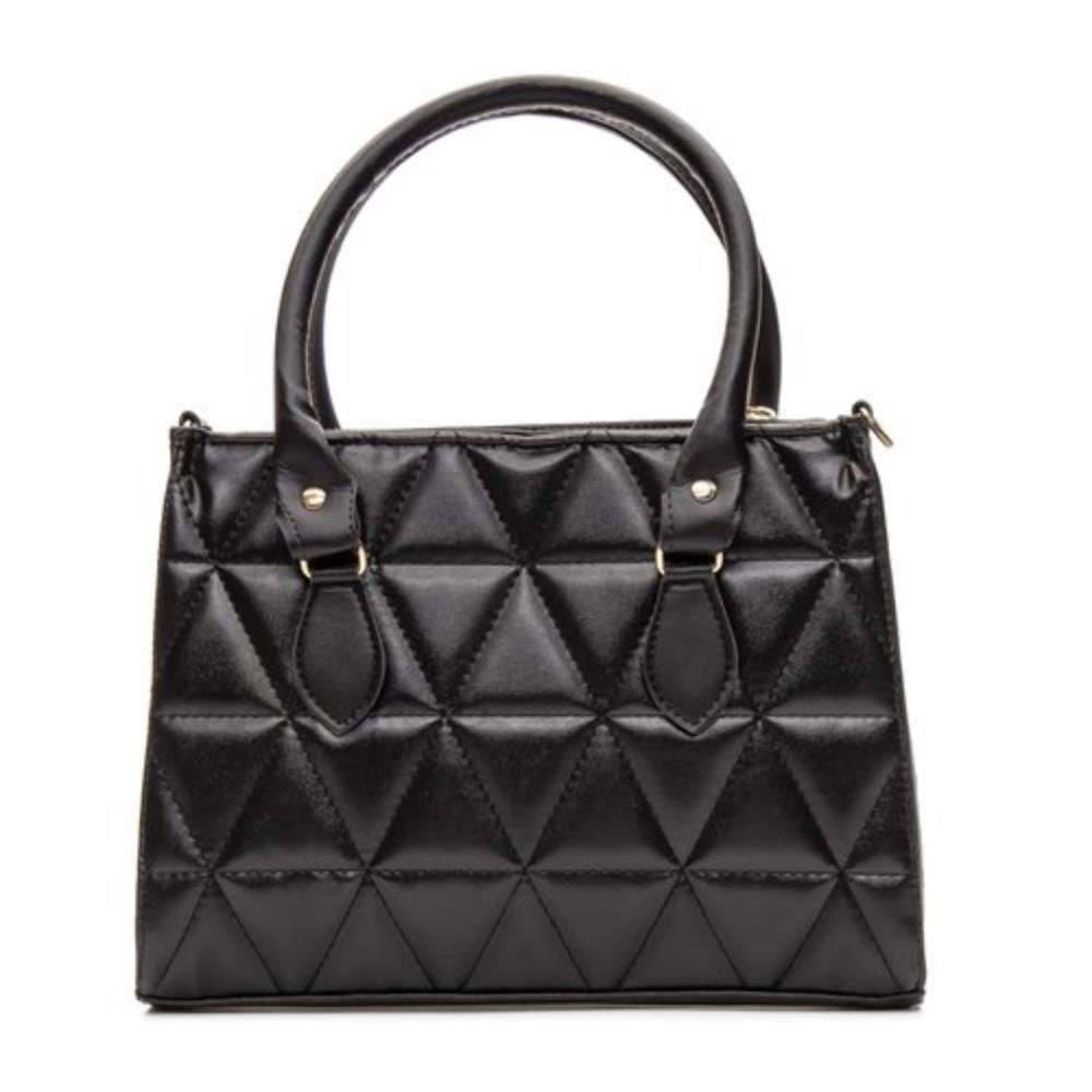 Bolsa Média Feminino Transversal Zíper Detalhe Triângulo Elegante Moda Preto 2