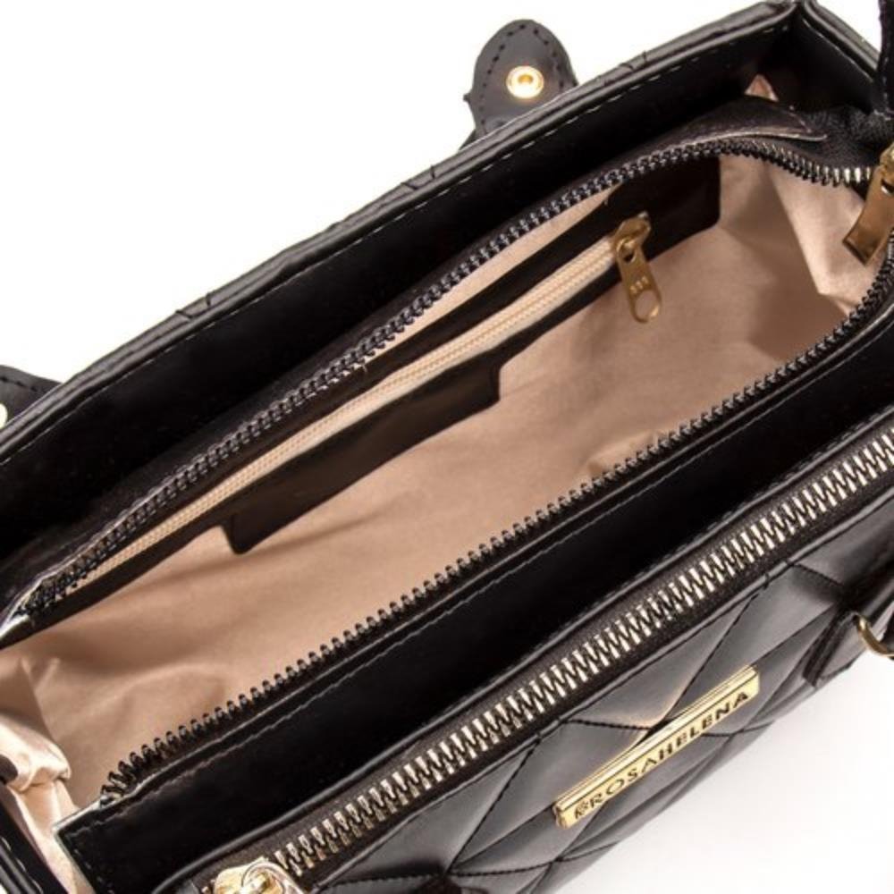 Bolsa Média Feminino Transversal Zíper Detalhe Triângulo Elegante Moda Preto 4