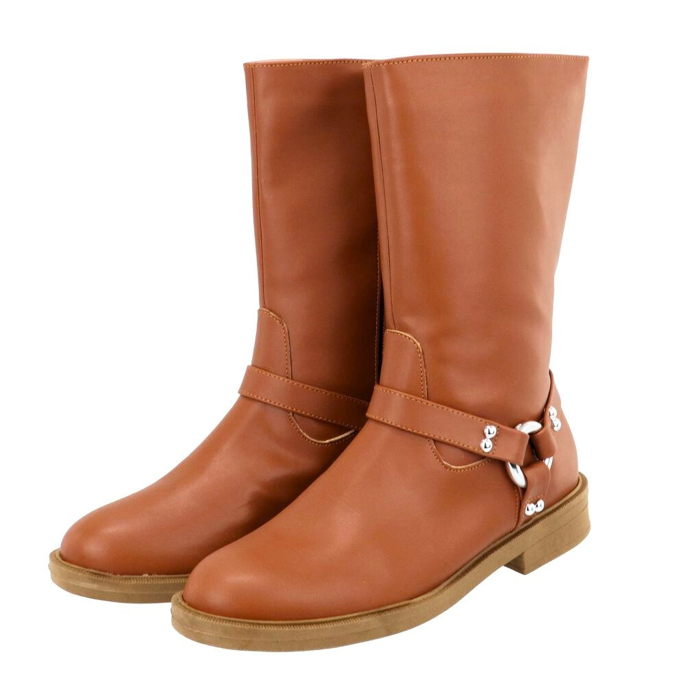 Bota Feminina Cano Médio Bota Biker Rasteira Feminina Bota Coturno Dia a Dia Caramelo 5