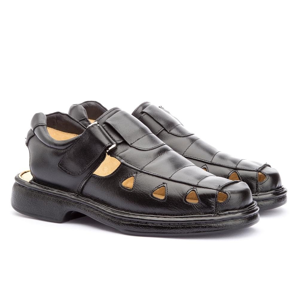 Sandália Masculina Confeccionada Couro Fecho Ajustável Leve Macia