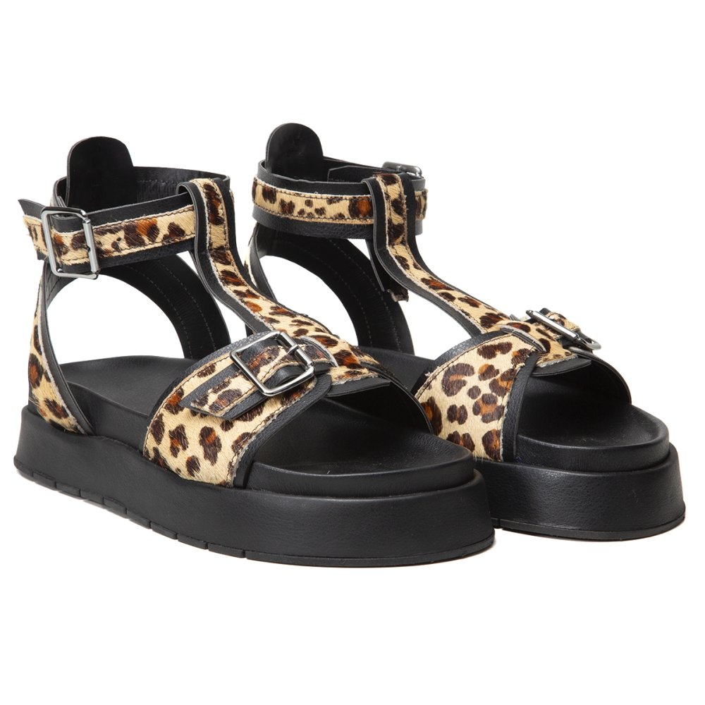 Sandália Feminina Animal Print Onça Ajuste Fivela Sandália Casual