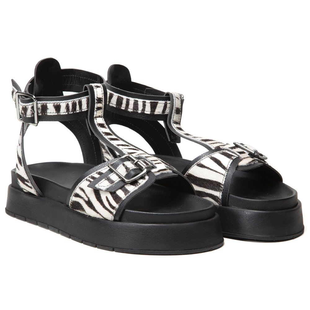 Sandália Feminina Animal Print Zebra Ajuste Fivela Sandália Casual