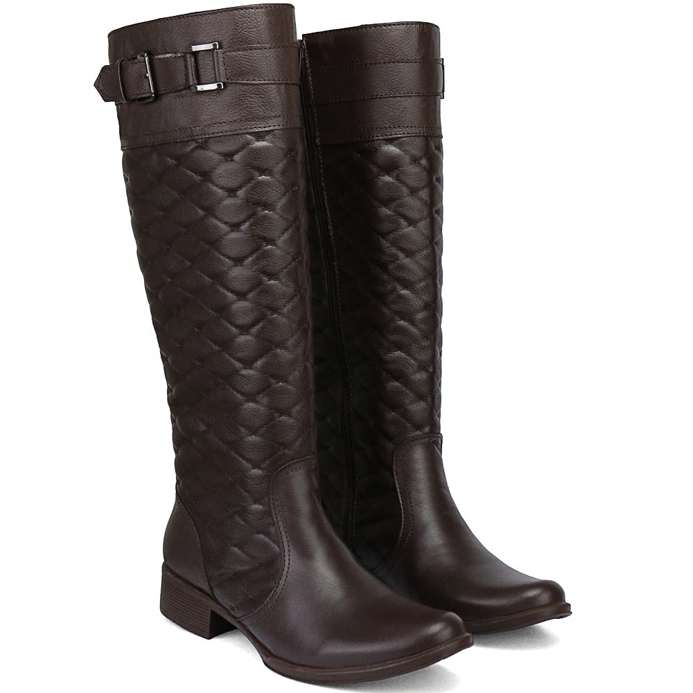 Bota Snap Shoes Montaria Ec Em Couro Detalhe Matelasse Feminino Marrom 2