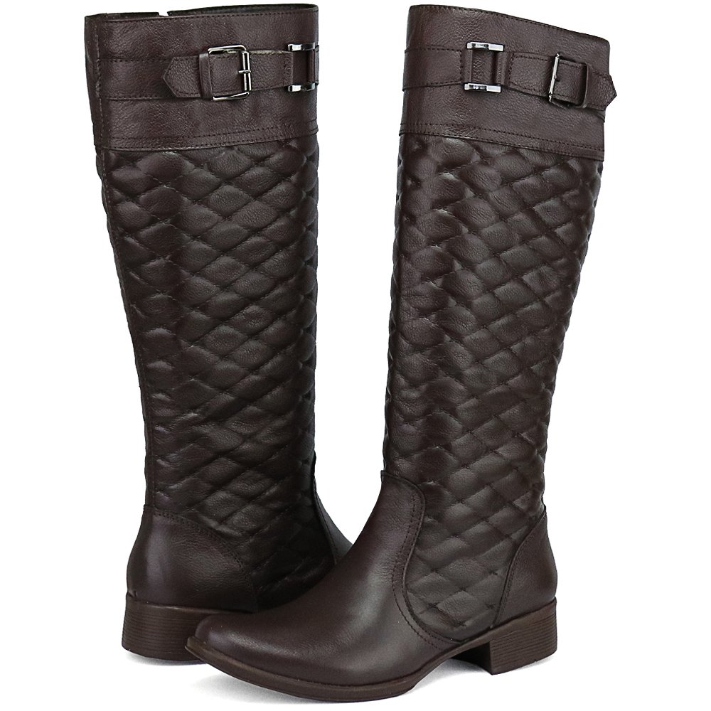 Bota Snap Shoes Montaria Ec Em Couro Detalhe Matelasse Feminino Marrom 4