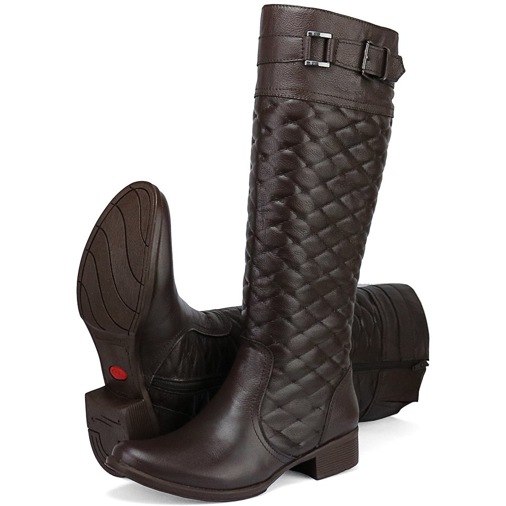 Bota Snap Shoes Montaria Ec Em Couro Detalhe Matelasse Feminino Marrom 5