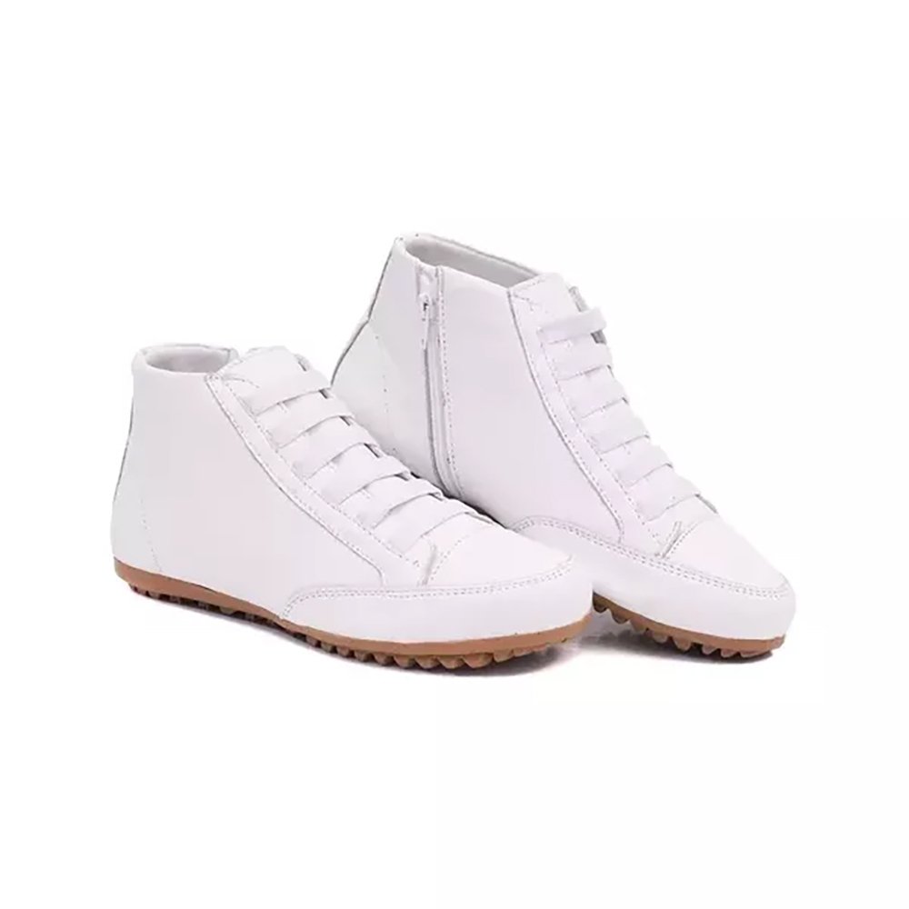 Sapatenis de Botinha Lisa Em Couro Sola Borracha Macia Com Elástico e Zíper Lateral Moda Casual Branco 1