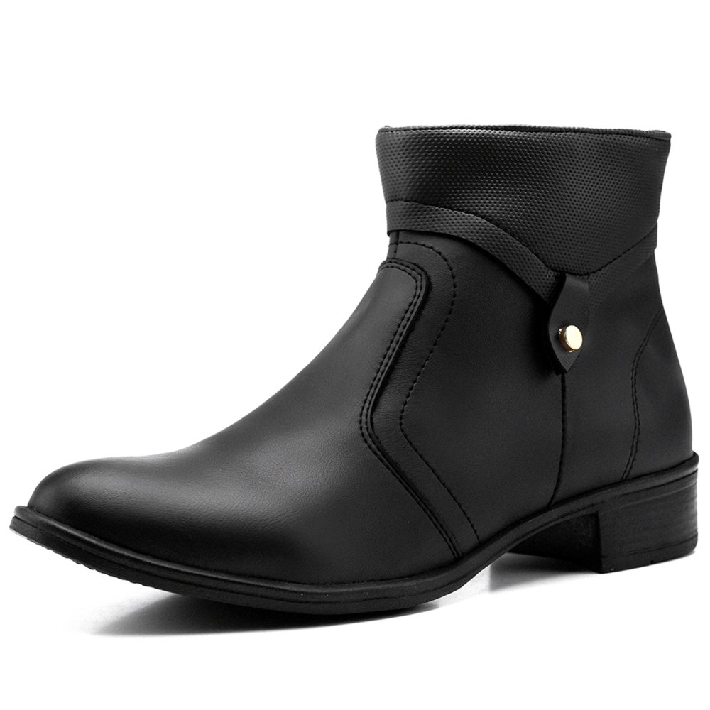 Bota Cano Curto Feminino com Recortes Costura Reforçada Zíper Lateral Moda Casual Preto 2