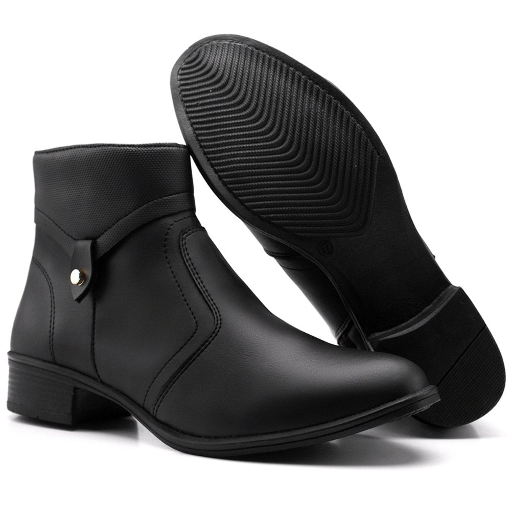 Bota Cano Curto Feminino com Recortes Costura Reforçada Zíper Lateral Moda Casual Preto 4