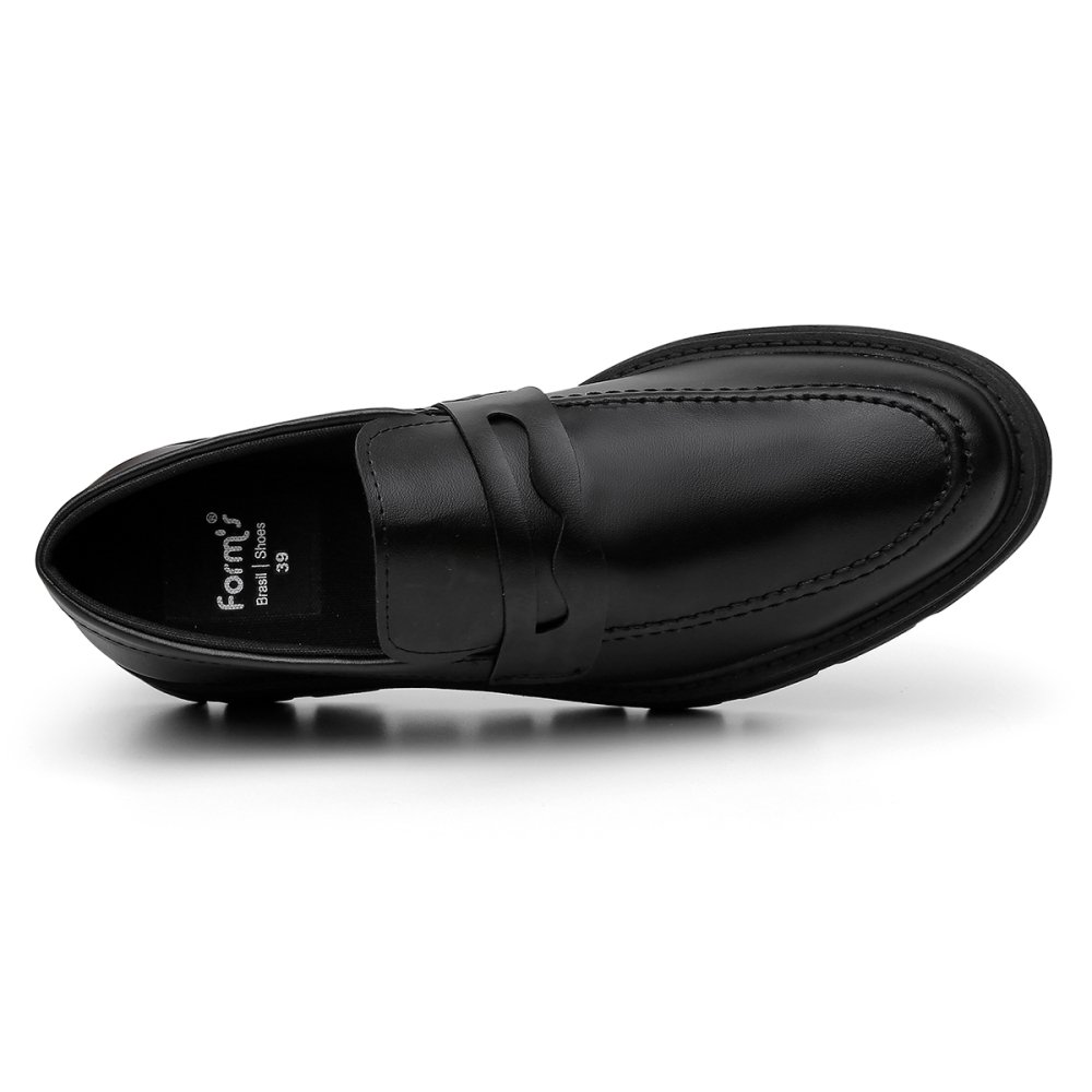 Mocassim Casual Masculino Elástico Calce Fácil Detalhe Costuma Sola Alta Tratorada Preto 2