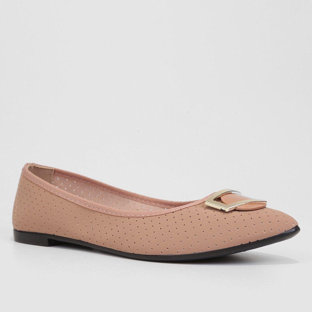 Sapatilha Feminina Moleca Bico Fino Perfuros Bege 3
