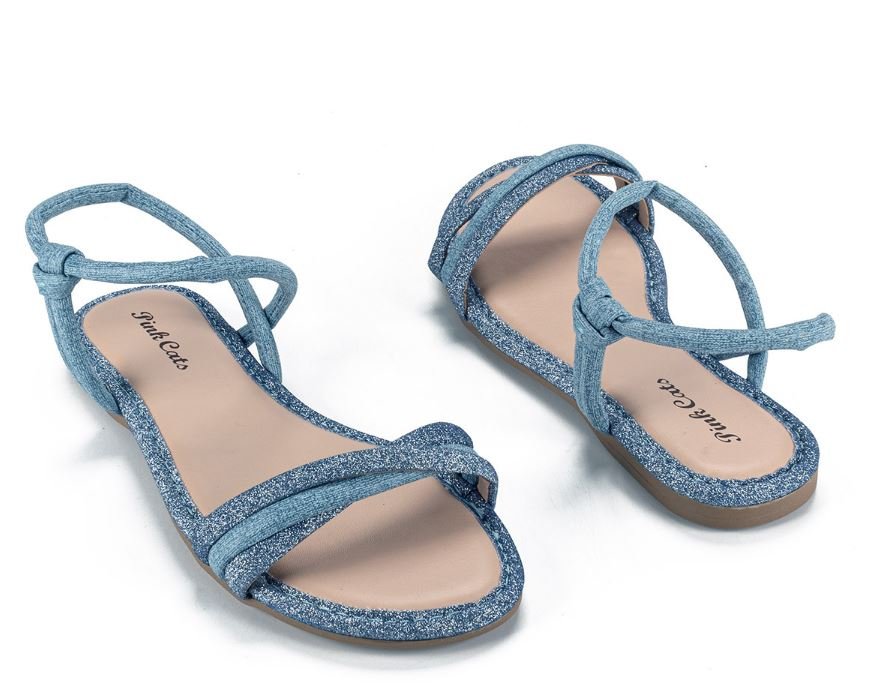 Sandália Infantil Pink Cats Rasteira Tiras Trançadas Azul 6