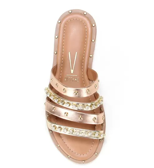 Tamanco Feminino Vizzano Tachas Strass Dourado 2