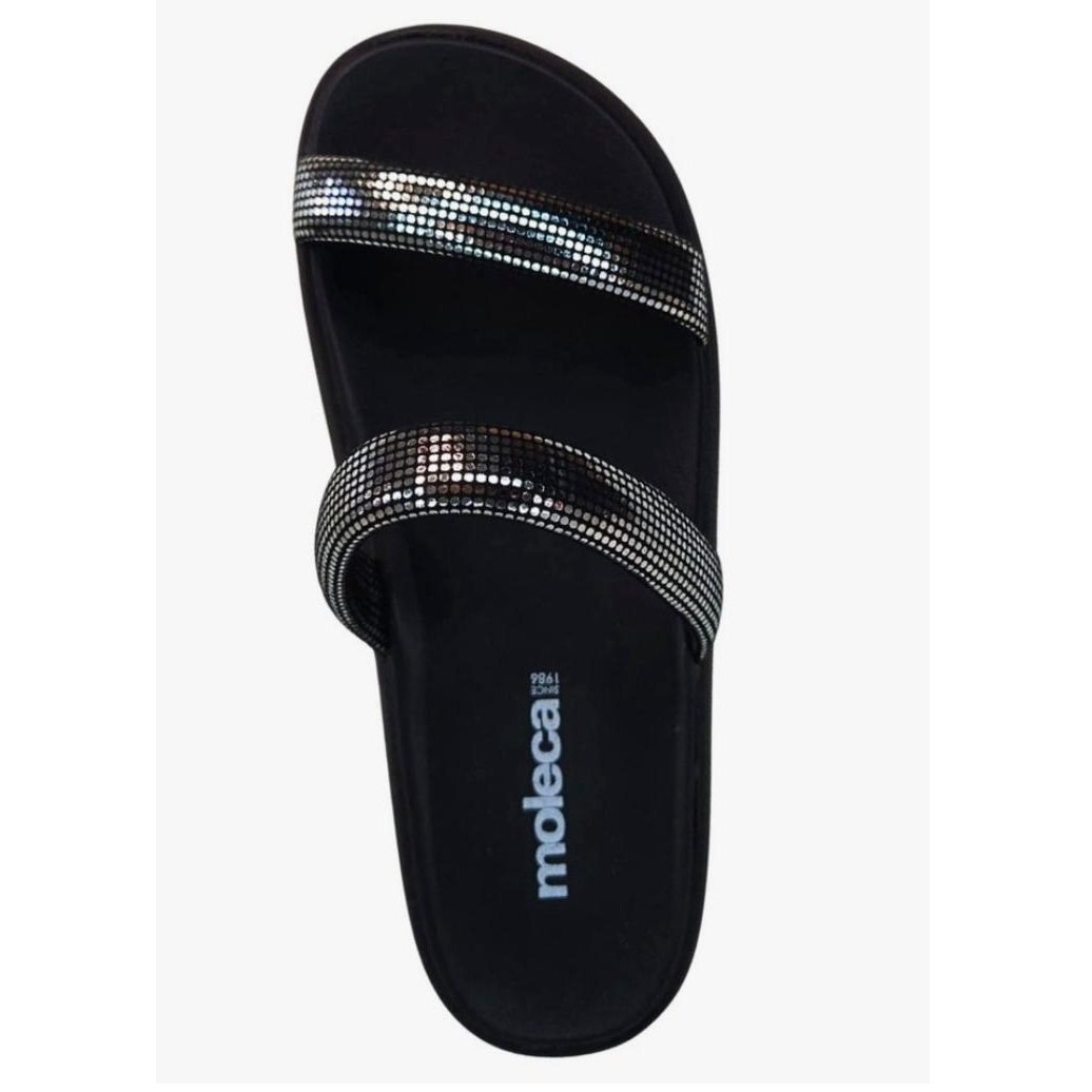 Tamanco Feminino Moleca Papete Tiras Brilho Preto 2