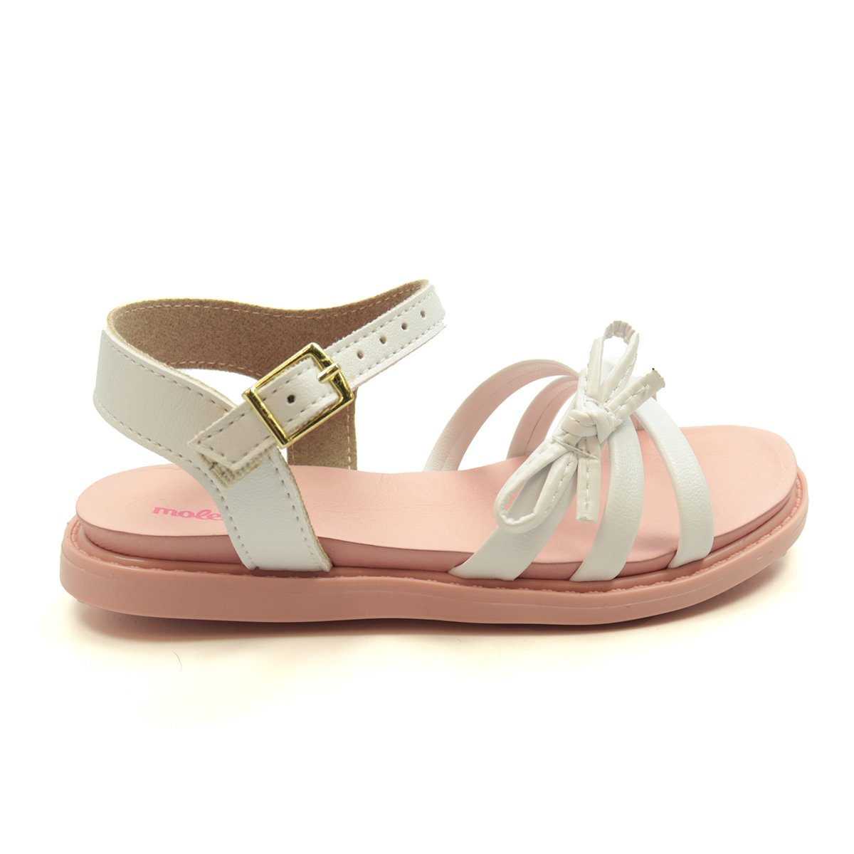 Sandália Infantil Menina Molekinha Tiras Com Laço Branco 1