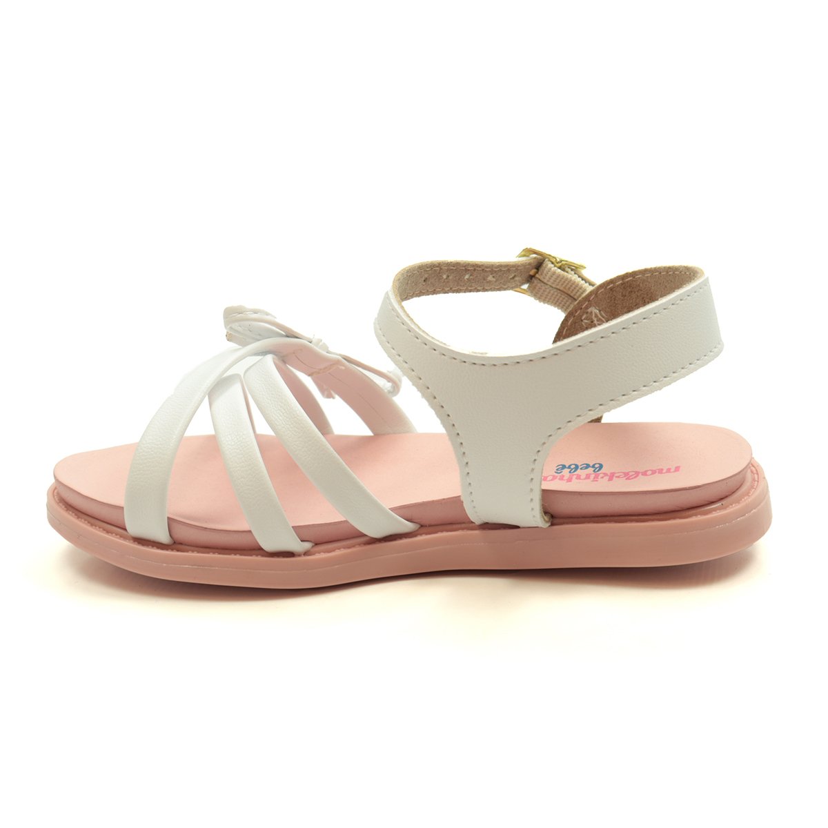 Sandália Infantil Menina Molekinha Tiras Com Laço Branco 2