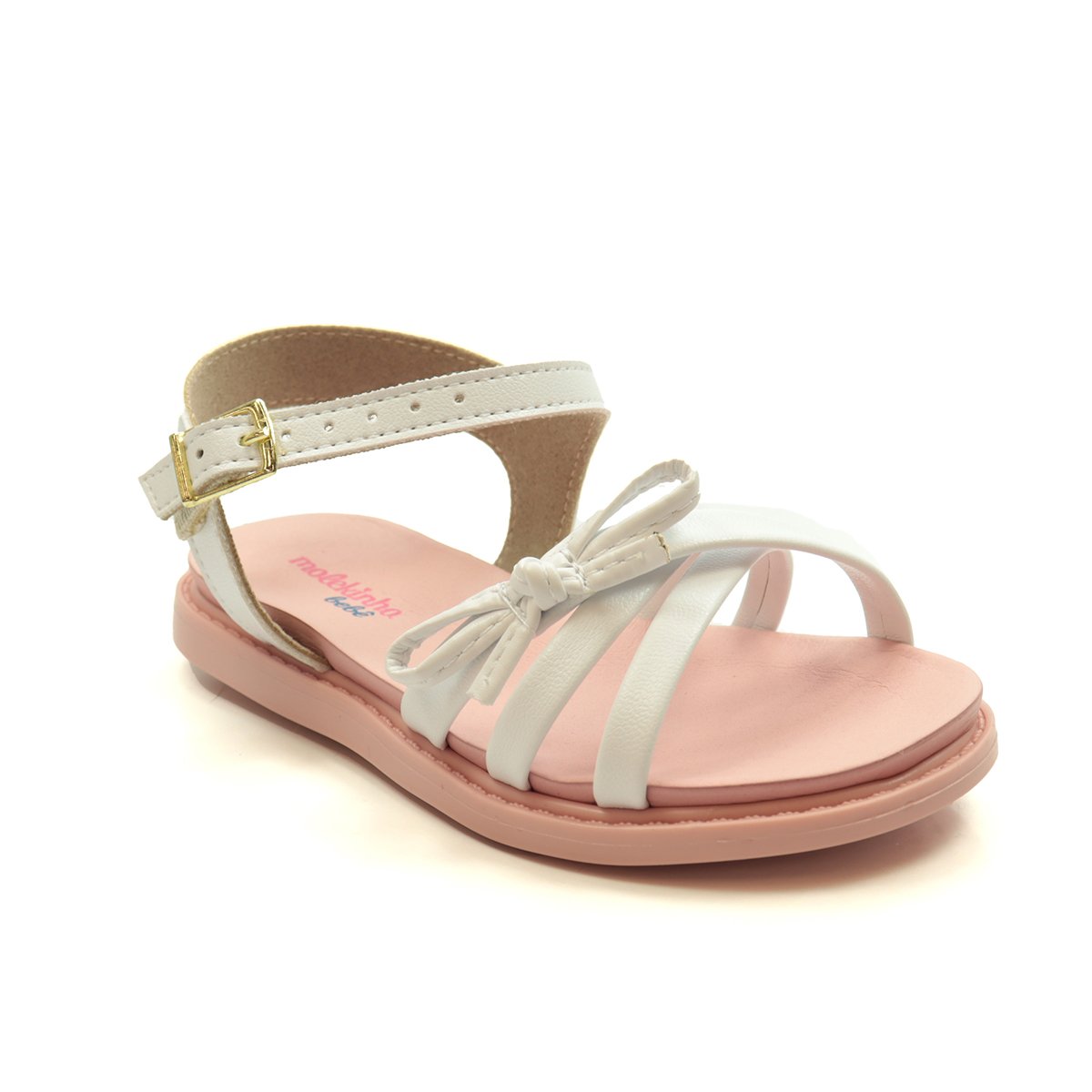 Sandália Infantil Menina Molekinha Tiras Com Laço Branco 3