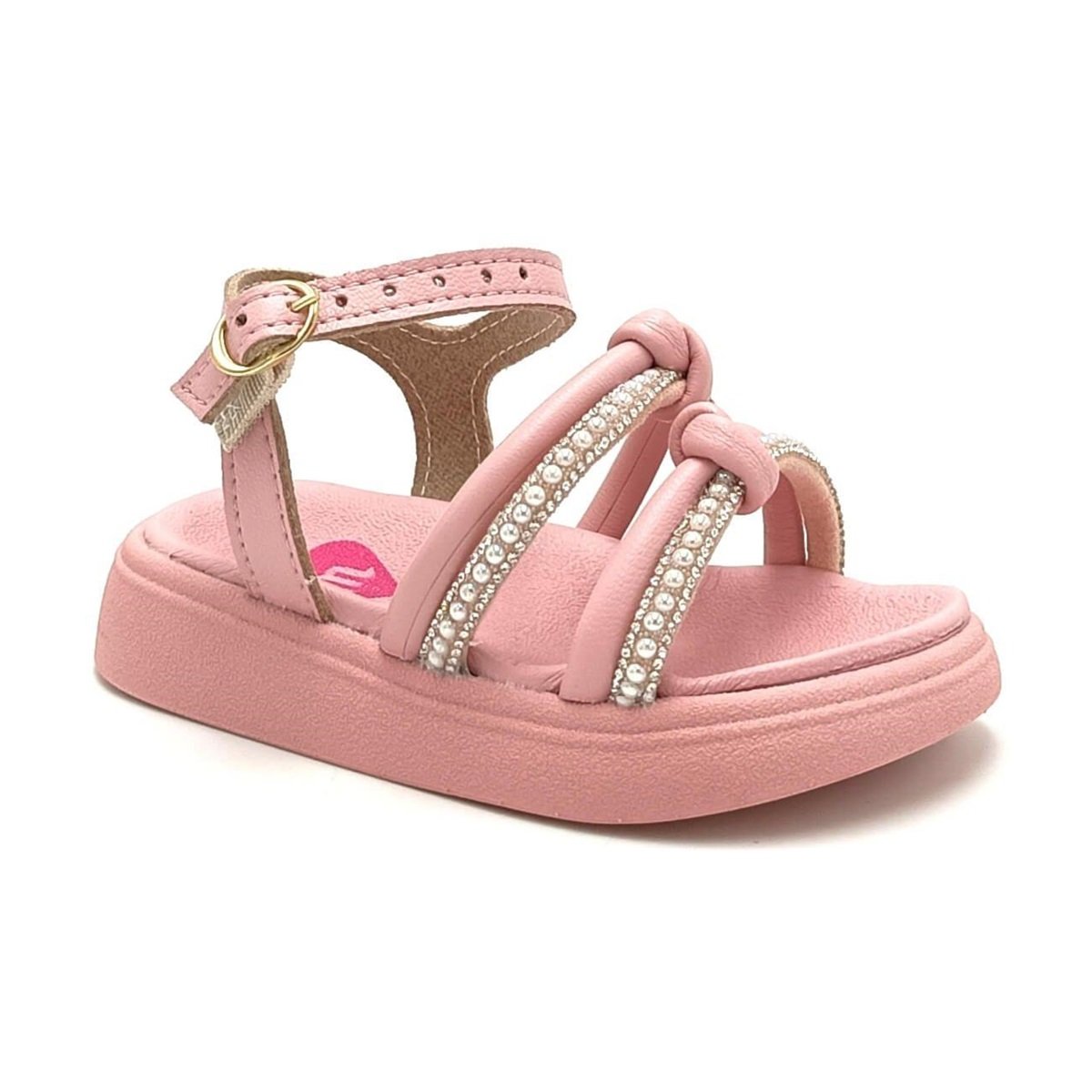 Sandália Infantil Menina Molekinha Tiras Brilhantes Rosa 2