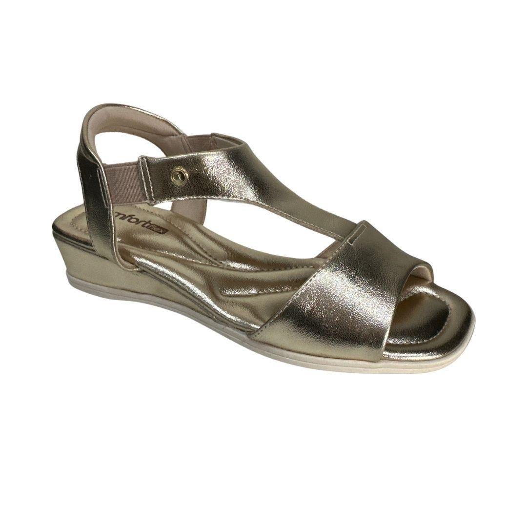Sandália Feminina Comfortflex Conforto Anabela Dourado 3