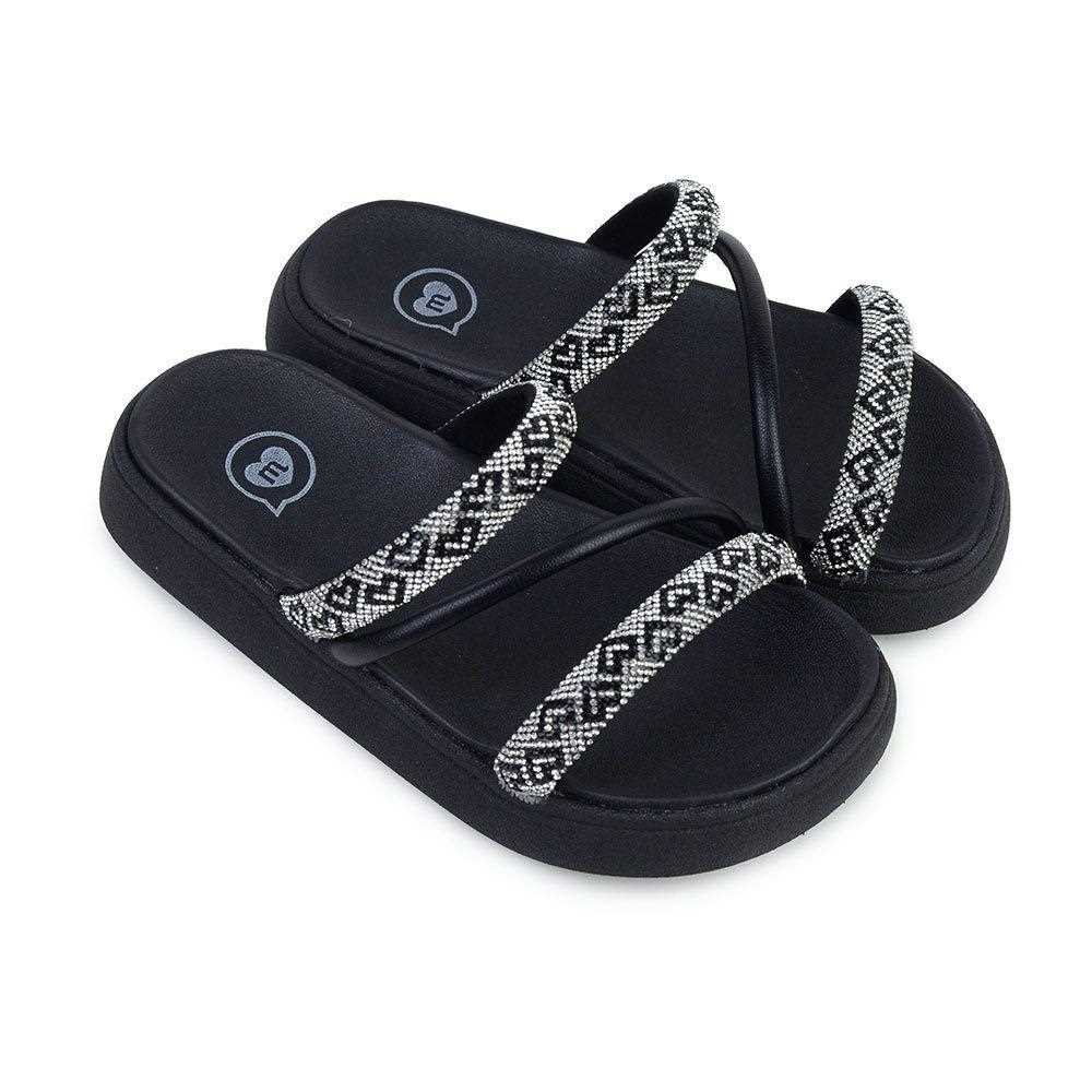 Sandália Infantil Menina Molekinha Papete Tiras Brilhantes Preto 3