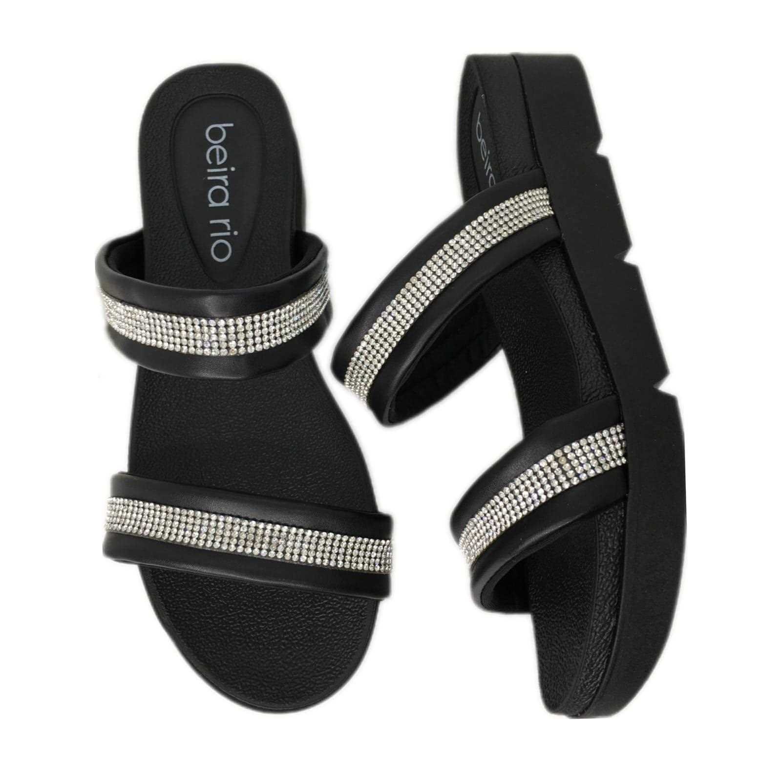 Tamanco Feminino Beira Rio Papete Tiras Brilhantes Preto 4