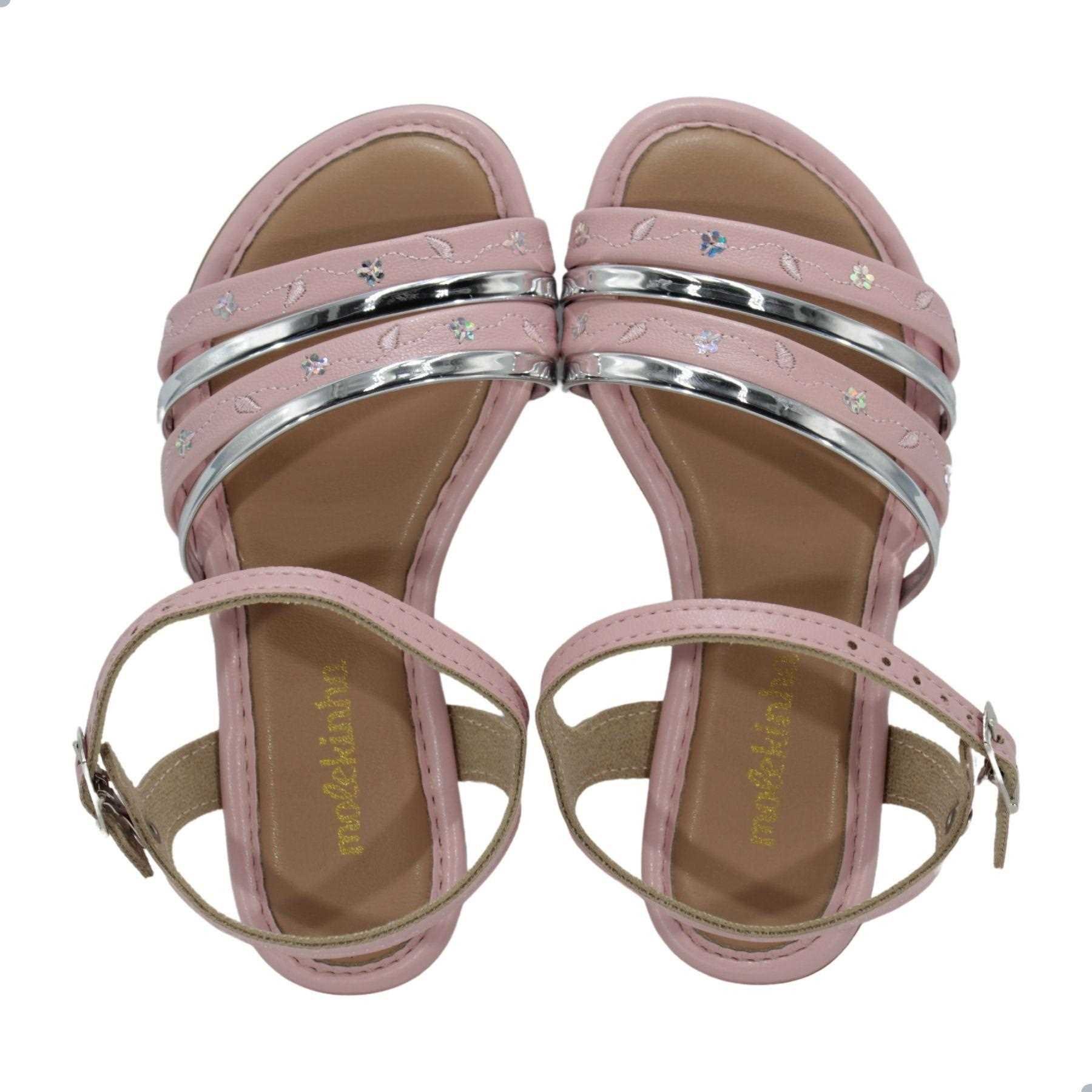 Sandália Infantil Menina Molekinha Rasteira Com Tiras Rosa 3