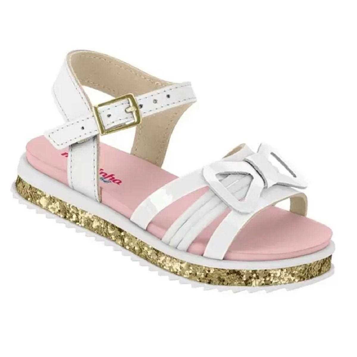 Sandália Infantil Menina Molekinha Tiras com Laço Branco 2