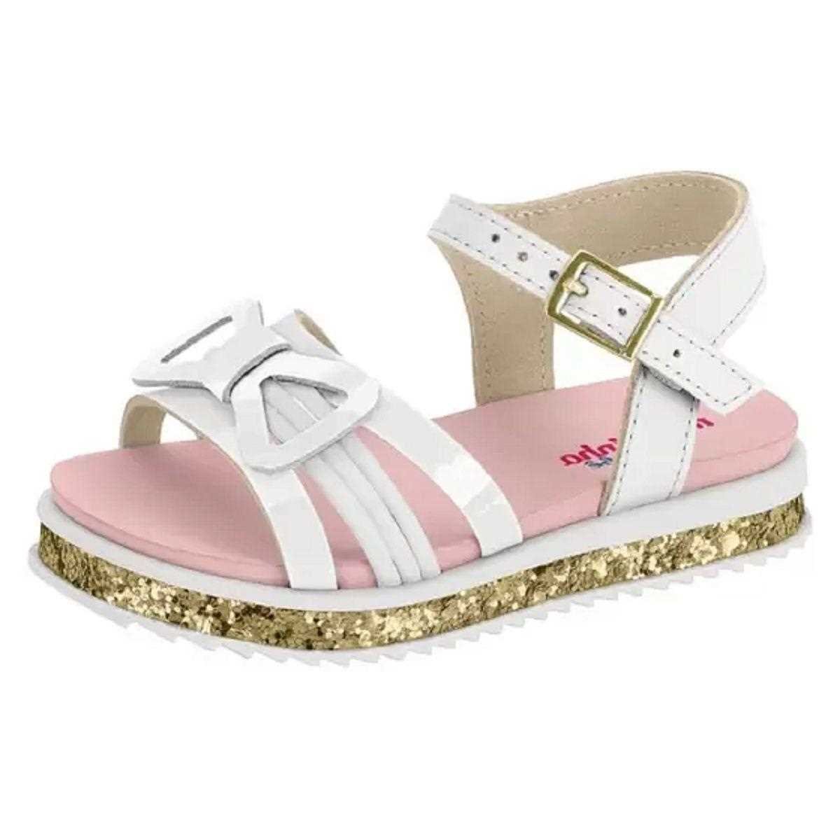 Sandália Infantil Menina Molekinha Tiras com Laço Branco 3