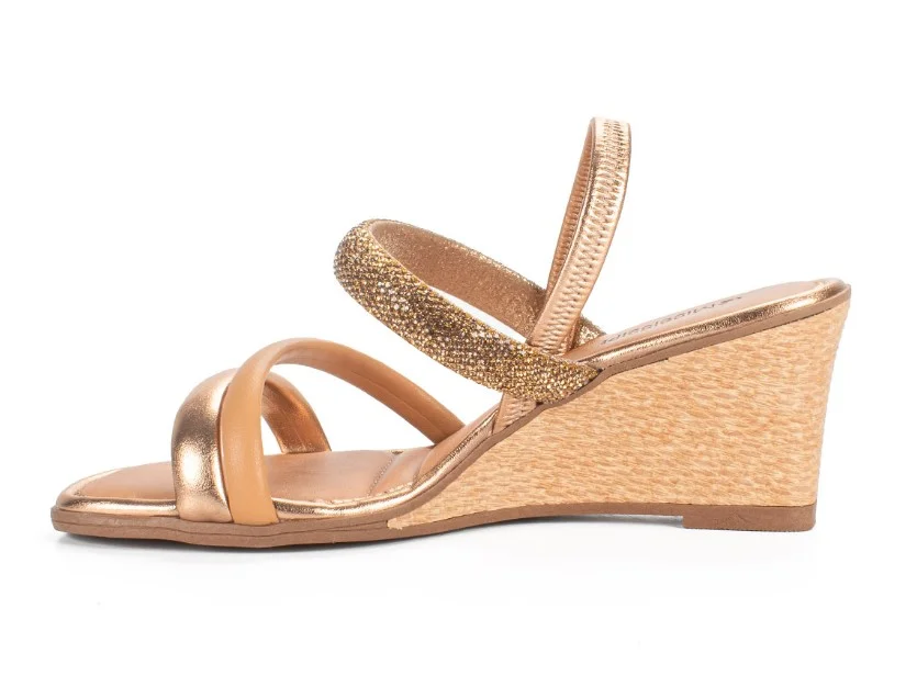 Sandália Feminina Mississipi Tiras Brilhantes Dourado 2