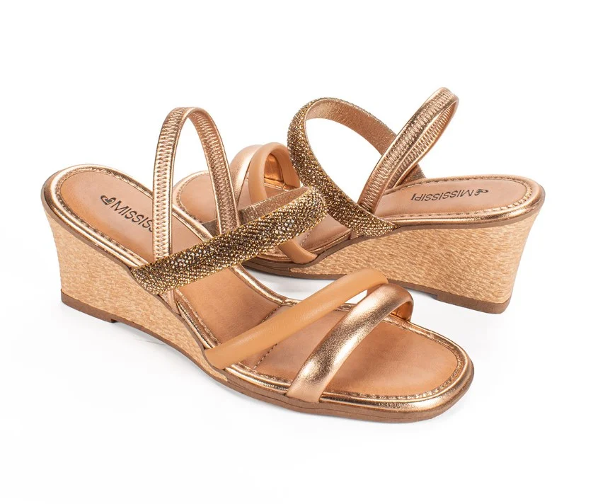 Sandália Feminina Mississipi Tiras Brilhantes Dourado 6