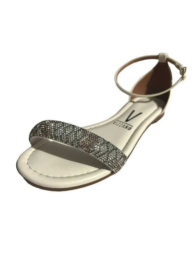 Sandália Feminina Vizzano Rasteira Tira Brilhante Branco 2