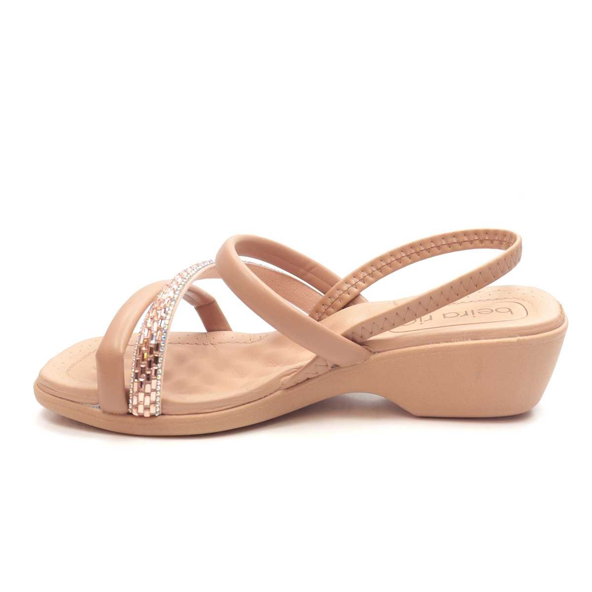 Sandália Feminina Beira Rio Conforto Tira Brilhante Bege 2