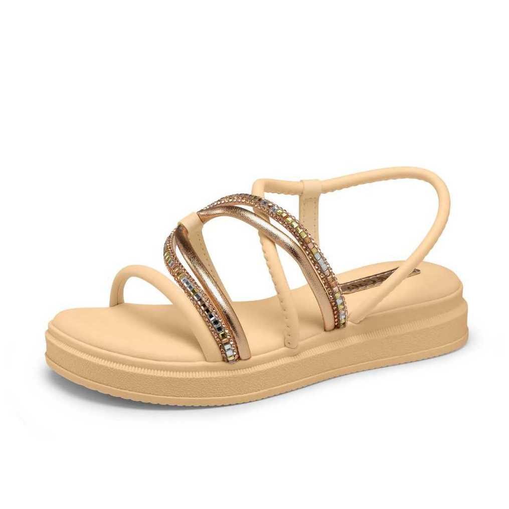 Sandália Infantil Menina Pink Cats Flatform Tiras Brilhantes Bege 2