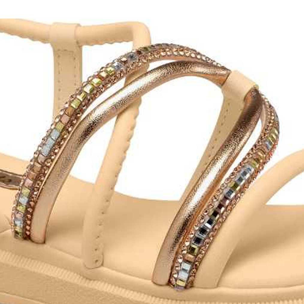 Sandália Infantil Menina Pink Cats Flatform Tiras Brilhantes Bege 3