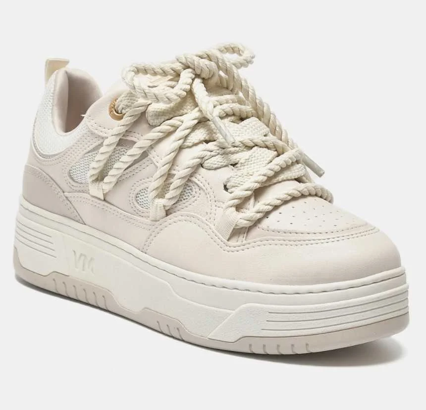 Tênis Feminino Via Marte Sneaker Cadarço Grosso Bege 2
