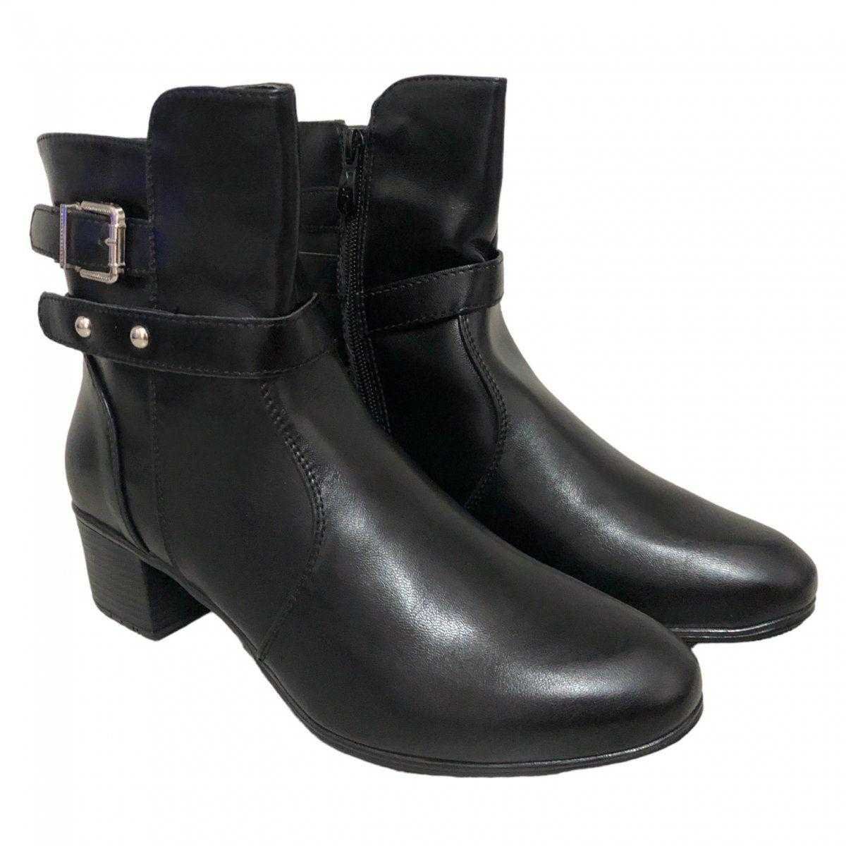 Bota Feminina Mooncity Salto Blocado Cano Curto Preto 4
