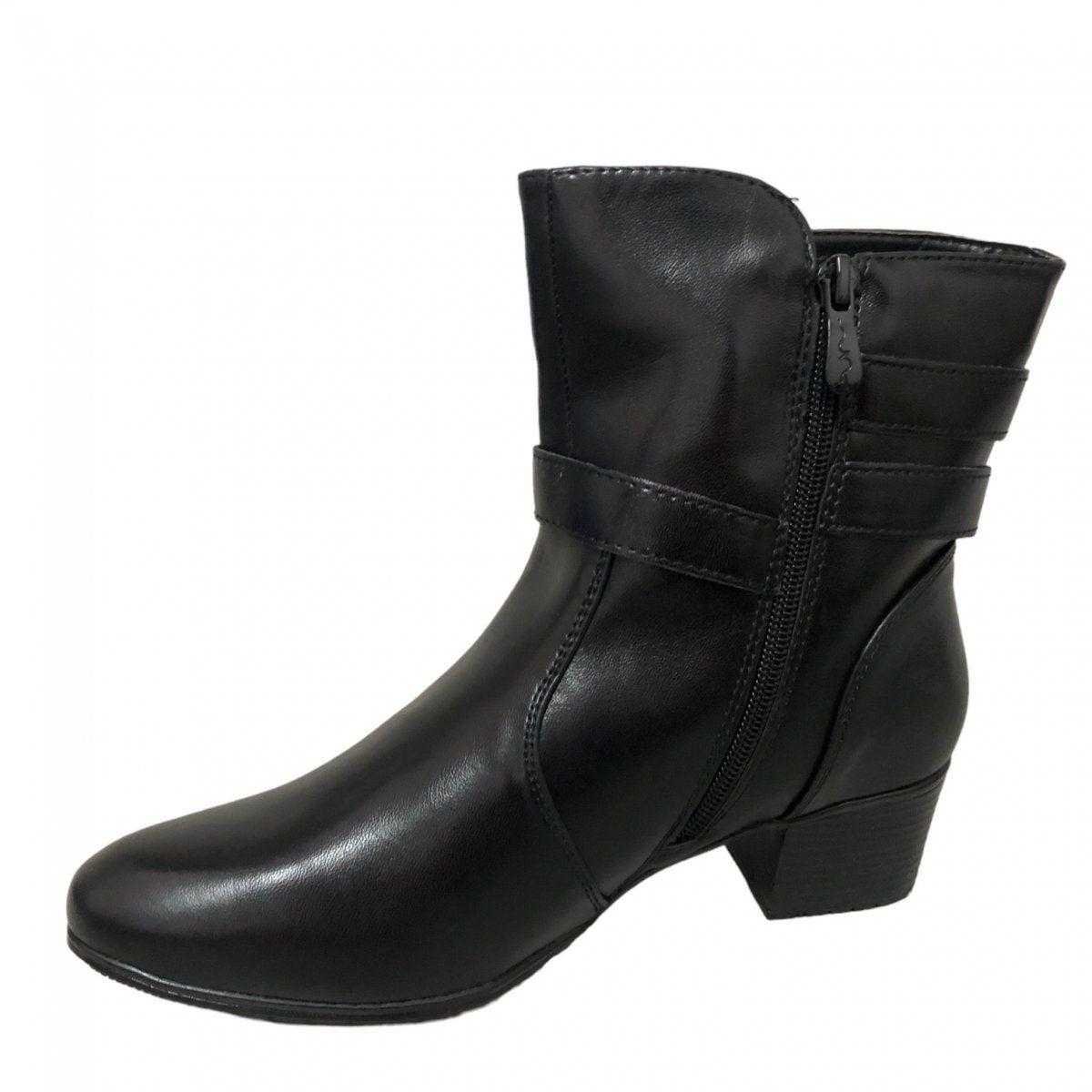 Bota Feminina Mooncity Salto Blocado Cano Curto Preto 2