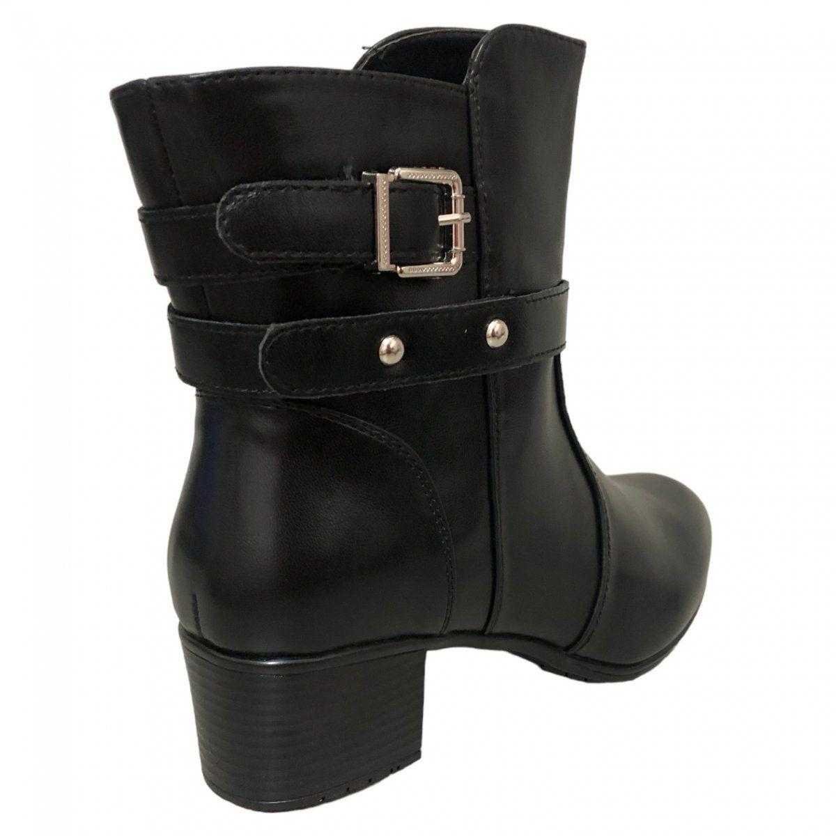 Bota Feminina Mooncity Salto Blocado Cano Curto Preto 3