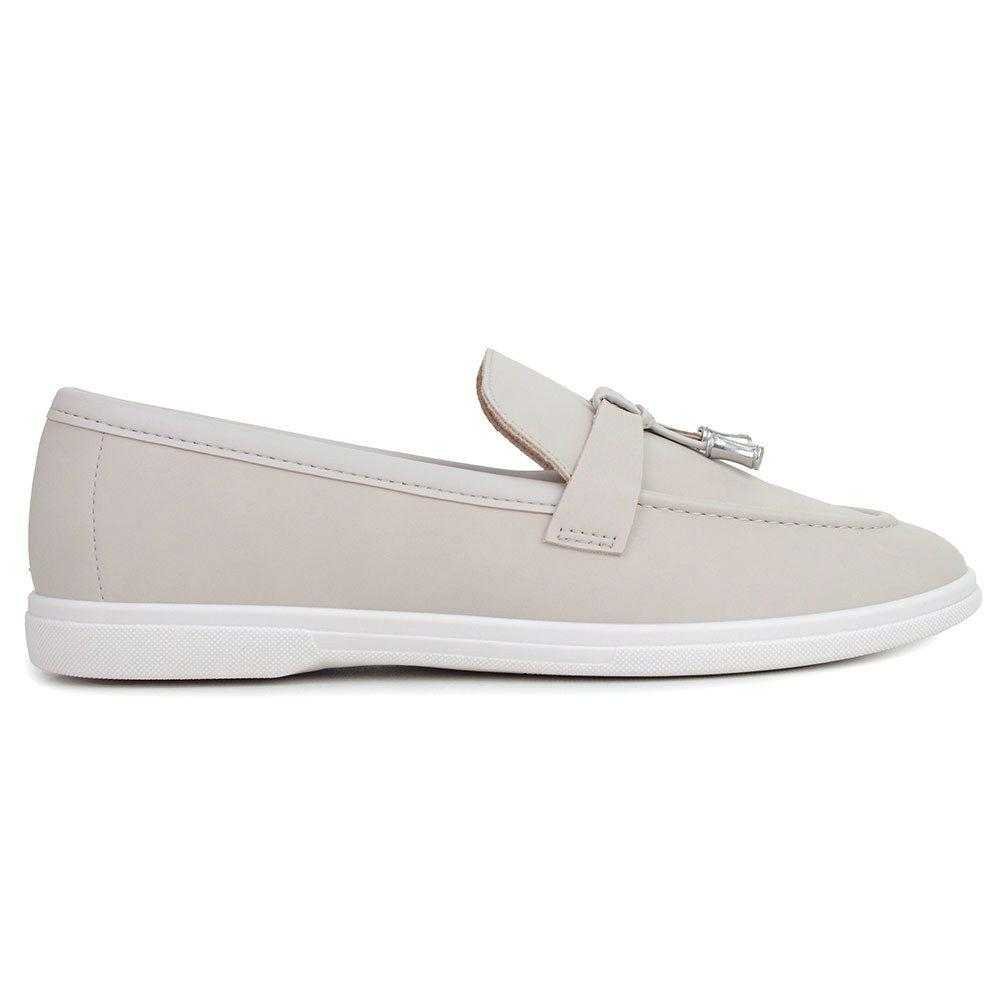 Sapato Feminino Moleca Mocassim Loafer Slip On Cinza 1